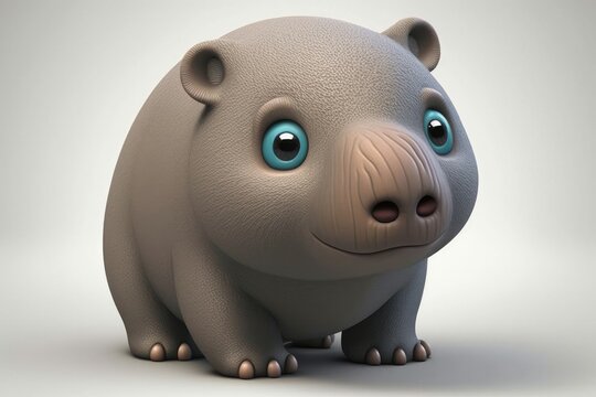 3D cute big eye wombat cartoon. Generative AI