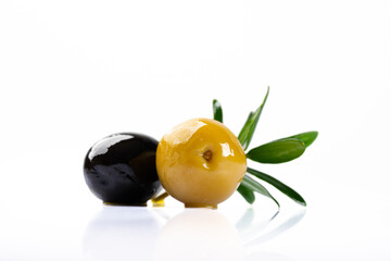 Delicious and appetizing olives on white background