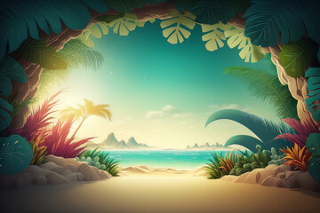 Summer tropical background. Illustration AI Generative