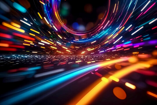 colored electric cables and led. optical fiber, intense colors, background for technology image and new business trends created with Generative AI technology