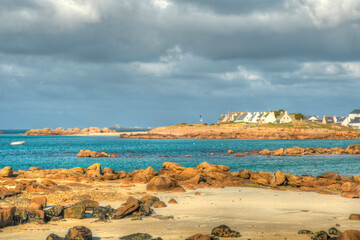 Belle vue sur la côte de granit rose à Landrellec en Bretagne - France