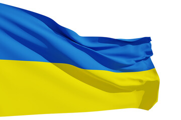 Ukraine national flag waving isolated on white background. 3d-rendering. Transparent.