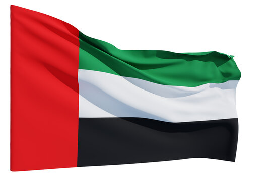 National flag of United Arab Emirates isolated on white background. 3d-rendering. Transparent.
