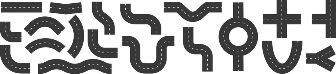 Road Set. Road segments, parts set. Highway elements. Way constructor. Urban crosswalk. © martstudio