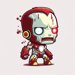 Fototapeta premium cartoon superhero zombie monster character illustration isolated on white background, caricature comic style art, deformed iron and steel flat design, generative ai