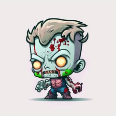 cartoon superhero zombie monster character illustration isolated on white background, caricature comic style art, deformed blue flat design, generative ai