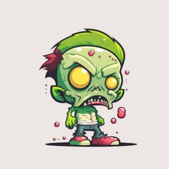 cartoon superhero zombie monster character illustration isolated on white background, spooky caricature comic style art, deformed green flat design, generative ai