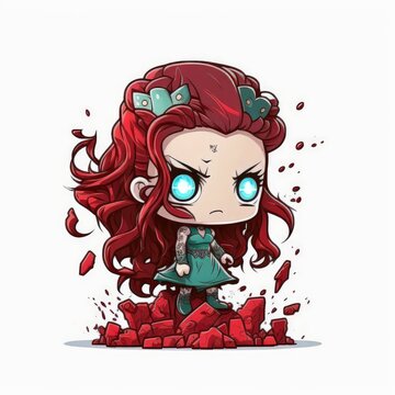 cartoon superhero zombie monster character illustration isolated on white background, caricature comic style art, deformed red head flat design, generative ai