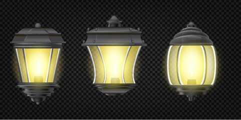 Realistic Detailed 3d Garden Lamps Set on a Transparent Background Exterior Elenents Design. Vector illustration of Lamp