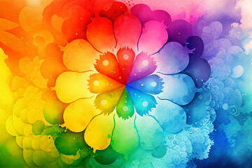 Fototapeta na wymiar Watercolor rainbow colors floral wallpapers and colorful paint created with Generative AI technology