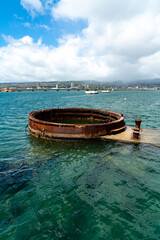 Remains of the U.S.S. Arizona in Pearl Harbor in Oahu, Hawaii