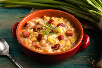 Corn chowder soup, healthy food style.