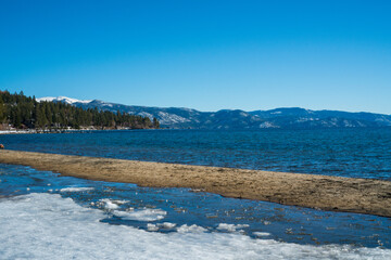 Winter season at the Incline Beach in Lake Tahoe