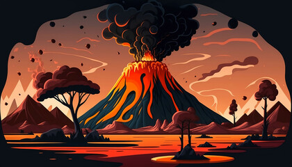 Lava eruption from volcano new quality universal colorful technology stock image illustration design, generative ai