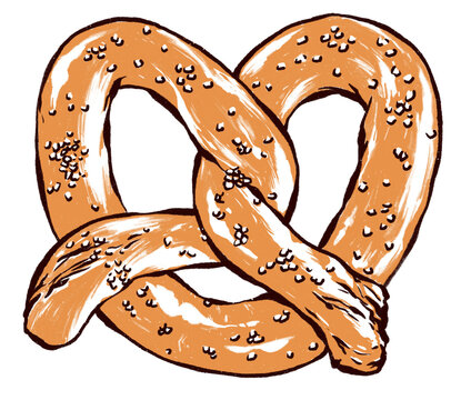 pretzel bread with salt illustration - isolated bakery food on transparent background png clipart - detailed realistic fresh German bretzel drawing graphic resource 