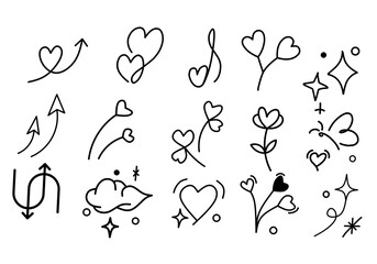  decoration in pictures by hand, diverse images of hearts, transparent PNG files