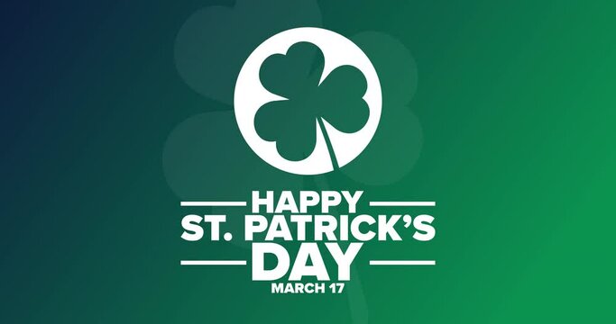 Happy St. Patrick’s Day. March 17. Flat holiday animation. Motion graphic design. Loop footage.