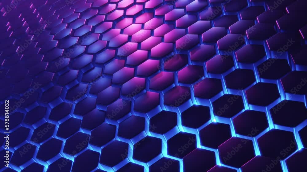 Poster hexagon background. 3d render. abstract blue pink hexagonal pattern. random motion. seamless loop