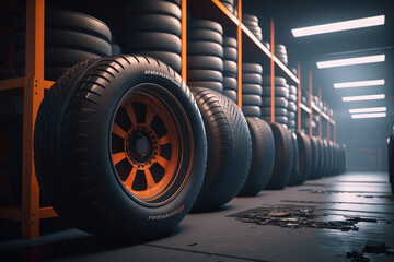 Fototapeta na wymiar Tire warehouse. Created with Generative AI technology.