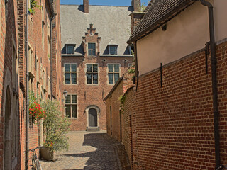 Fototapeta premium Medieval houses in Groot Begijnhof beguinage, UNESCO world heritage site in Leuven, Flanders, Belgium