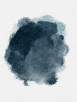 Watercolor blot of dark blue, indigo color, hand drawing