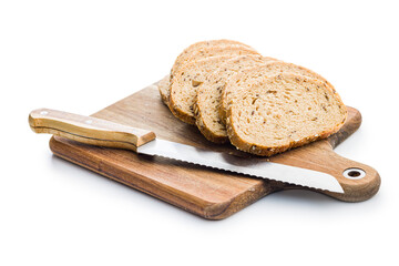 Sliced whole grain bread. Tasty wholegrain pastry with seeds isolated on white background.