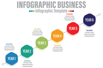 6 Steps modern Timeline diagram calendar with Yearly and pip , presentation vector infographic. Infographic template for business.