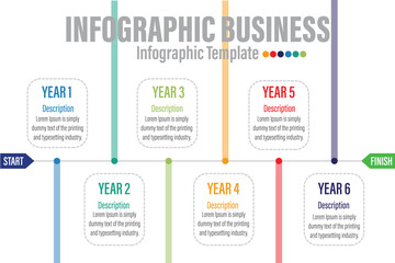 6 Steps modern Timeline diagram calendar with Yearly rectangle title , presentation vector infographic. Infographic template for business.