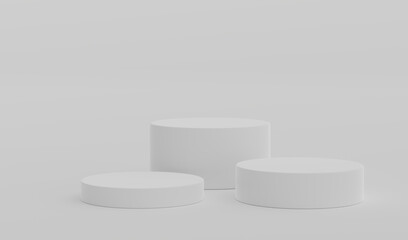 White Geometric Round Podium Platform Studio Scene Stand Gray Grey Background Show Cosmetic Bottle Beauty Products Three Stage Showcase On Pedestal Display Workshop Mockup Realistic 3D Illustration