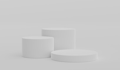 White Geometric Round Podium Platform Studio Scene Stand Gray Grey Background Show Cosmetic Bottle Beauty Products Three Stage Showcase On Pedestal Display Workshop Mockup Realistic 3D Illustration