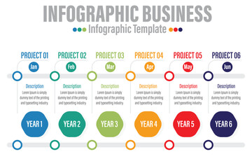 6 Project 6 Months 6 Year modern Timeline diagram calendar with circle and 5 squares, presentation vector infographic. Infographic template for business. 