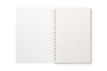 Spiral bound notebook mockup template with white paper cover isolated on a transparent background,...