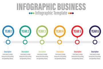 6 Year and modern Timeline diagram calendar with circle, presentation vector infographic. Infographic template for business. 