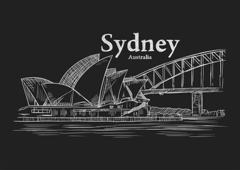 Obraz premium Hand drawn black and white illustration of Sydney
