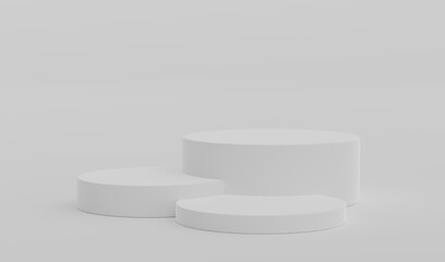 White Geometric Round Podium Platform Studio Scene Stand Gray Grey Background Show Cosmetic Bottle Beauty Products Three Stage Showcase On Pedestal Display Workshop Mockup Realistic 3D Illustration