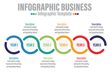 6 Steps Modern Timeline diagram with progress circle, presentation vector infographic with circle. Infographic template for business.
