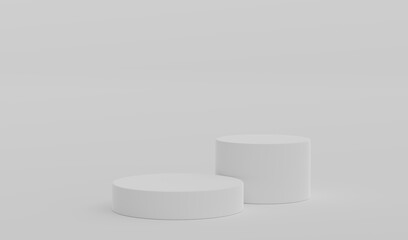 White Geometric Round Podium Platform Studio Scene Stand Gray Grey Background Show Cosmetic Bottle Beauty Products Two Stage Showcase On Pedestal Display Workshop Mockup Realistic 3D Illustration