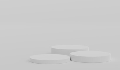 White Geometric Round Podium Platform Studio Scene Stand Gray Grey Background Show Cosmetic Bottle Beauty Products Three Stage Showcase On Pedestal Display Workshop Mockup Realistic 3D Illustration