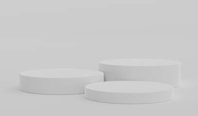 White Geometric Round Podium Platform Studio Scene Stand Gray Grey Background Show Cosmetic Bottle Beauty Products Three Stage Showcase On Pedestal Display Workshop Mockup Realistic 3D Illustration