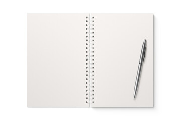 Spiral bound notebook mockup template with white paper cover isolated on a transparent background, PNG. High resolution.