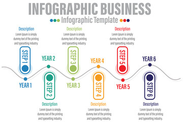 6 Steps Modern Timeline diagram with pip tag and workflow presentation vector infographic. Infographic template for business. 
