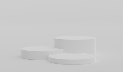 White Geometric Round Podium Platform Studio Scene Stand Gray Grey Background Show Cosmetic Bottle Beauty Products Three Stage Showcase On Pedestal Display Workshop Mockup Realistic 3D Illustration