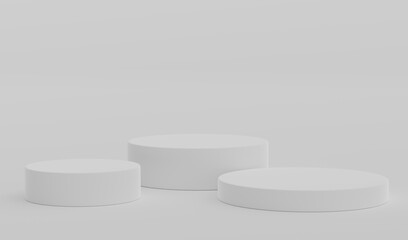 White Geometric Round Podium Platform Studio Scene Stand Gray Grey Background Show Cosmetic Bottle Beauty Products Three Stage Showcase On Pedestal Display Workshop Mockup Realistic 3D Illustration