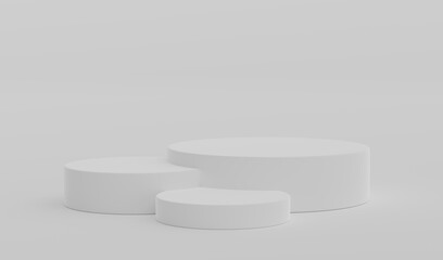 White Geometric Round Podium Platform Studio Scene Stand Gray Grey Background Show Cosmetic Bottle Beauty Products Three Stage Showcase On Pedestal Display Workshop Mockup Realistic 3D Illustration