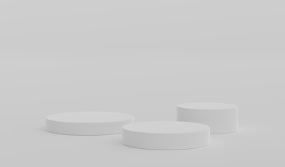 White Geometric Round Podium Platform Studio Scene Stand Gray Grey Background Show Cosmetic Bottle Beauty Products Three Stage Showcase On Pedestal Display Workshop Mockup Realistic 3D Illustration