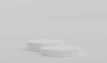 White Geometric Round Podium Platform Studio Scene Stand Gray Grey Background Show Cosmetic Bottle Beauty Products Two Stage Showcase On Pedestal Display Workshop Mockup Realistic 3D Illustration