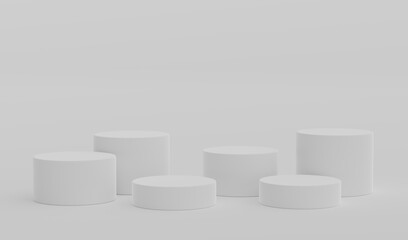White Geometric Round Podium Platform Studio Scene Stand Gray Grey Background Show Cosmetic Bottle Beauty Products Six Stage Showcase On Pedestal Display Workshop Mockup Realistic 3D Illustration