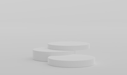White Geometric Round Podium Platform Studio Scene Stand Gray Grey Background Show Cosmetic Bottle Beauty Products Three Stage Showcase On Pedestal Display Workshop Mockup Realistic 3D Illustration