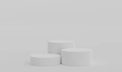 White Geometric Round Podium Platform Studio Scene Stand Gray Grey Background Show Cosmetic Bottle Beauty Products Three Stage Showcase On Pedestal Display Workshop Mockup Realistic 3D Illustration