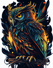 Obraz premium Vibrant Owl Illustration with Thick Lines for Albums, Shirts, Halloween. Gothic. Generative AI 